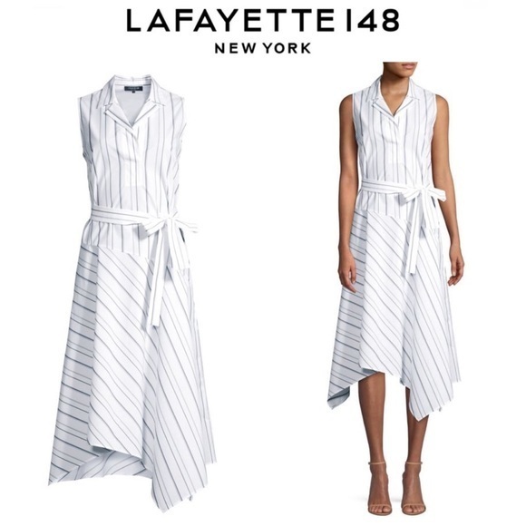 LAFAYETTE 148 NEW YORK Dandy Striped Sleeveless Shirt Dress 598$NWT